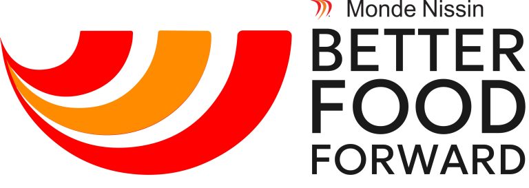 Monde Nissin Better Food Forward logo with red and orange curved shapes on the left and bold text on the right.